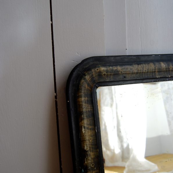 Miroir ancien en bois noir et kaki vintage