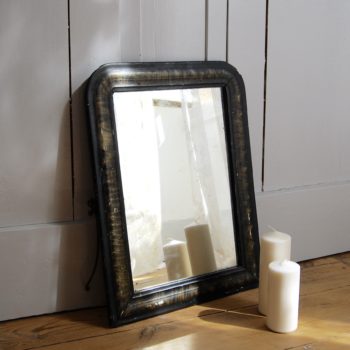 Miroir ancien en bois noir et kaki vintage