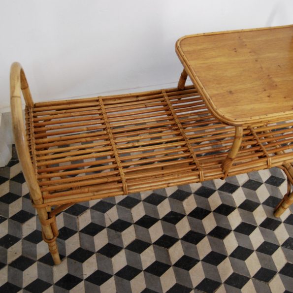 Banc en rotin vintage meuble téléphone table d'appoint