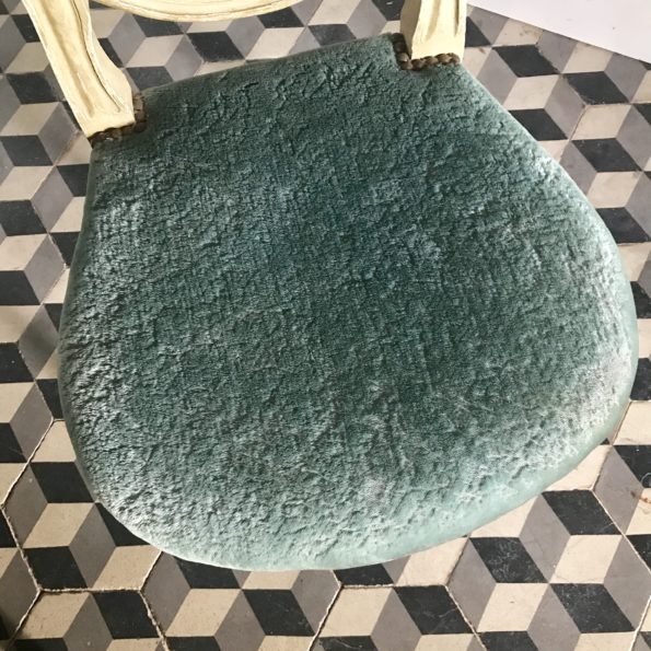 Chaise médaillon velours bleu vert louis XVI