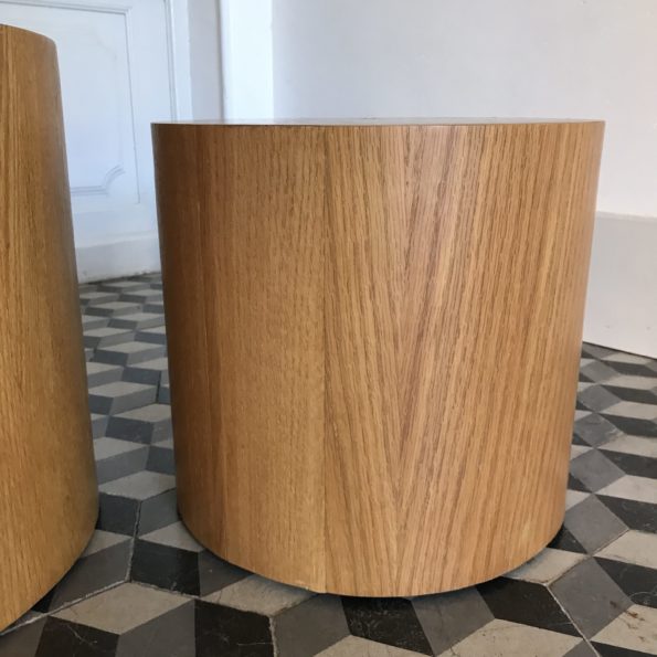 Bout de canapé table basse pouf cylindrique en bois