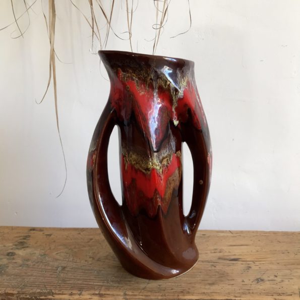 Vase Vallauris en céramique multicolore marron et rouge