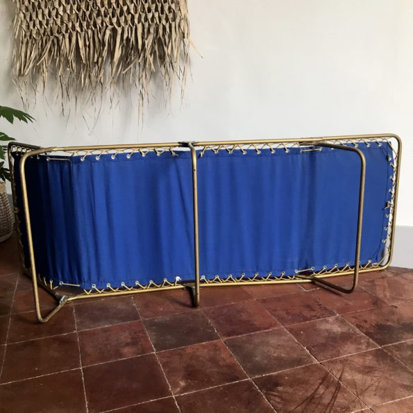 Transat bain de soleil bleu Lafuma vintage lit de camp