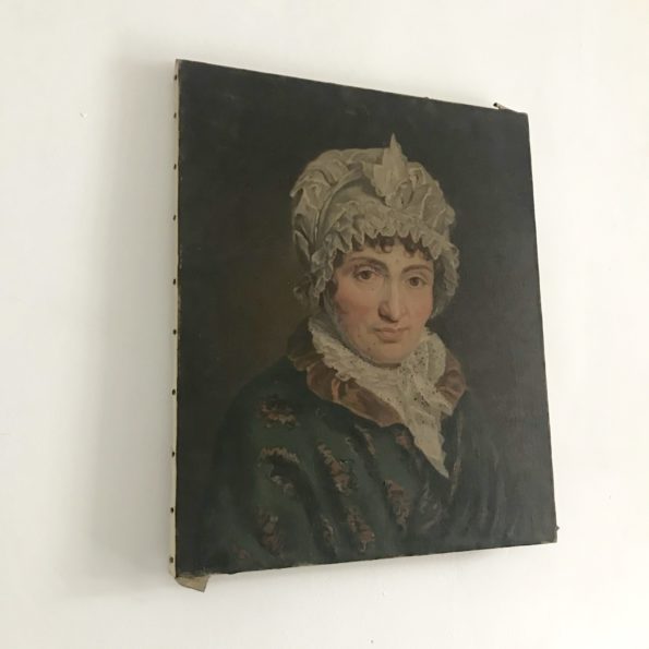 Ancienne huile sur toile portrait de femme tableau vintage