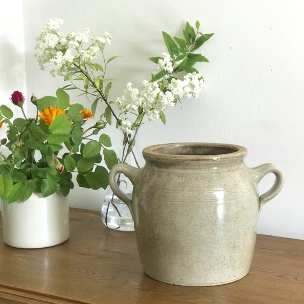 Pot en grès beige oreilles anses vase pot plante fleurs décoration