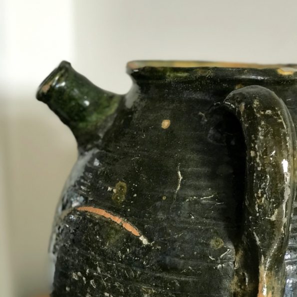 Pot en céramique vernissé vert ancien vintage