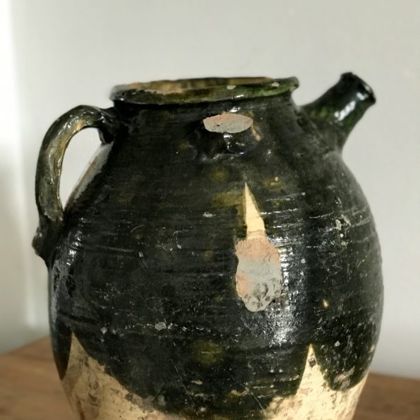 Pot en céramique vernissé vert ancien vintage