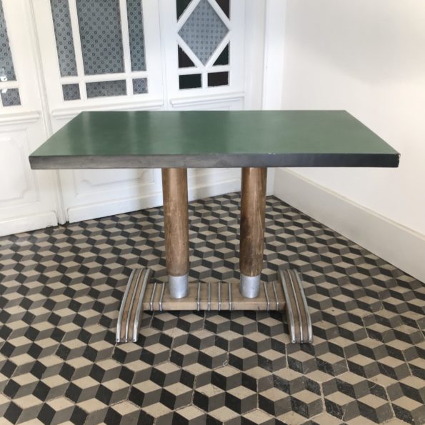 Table bistrot bois et métal Art Déco formica vert