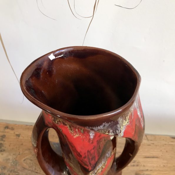 Vase Vallauris en céramique multicolore marron et rouge