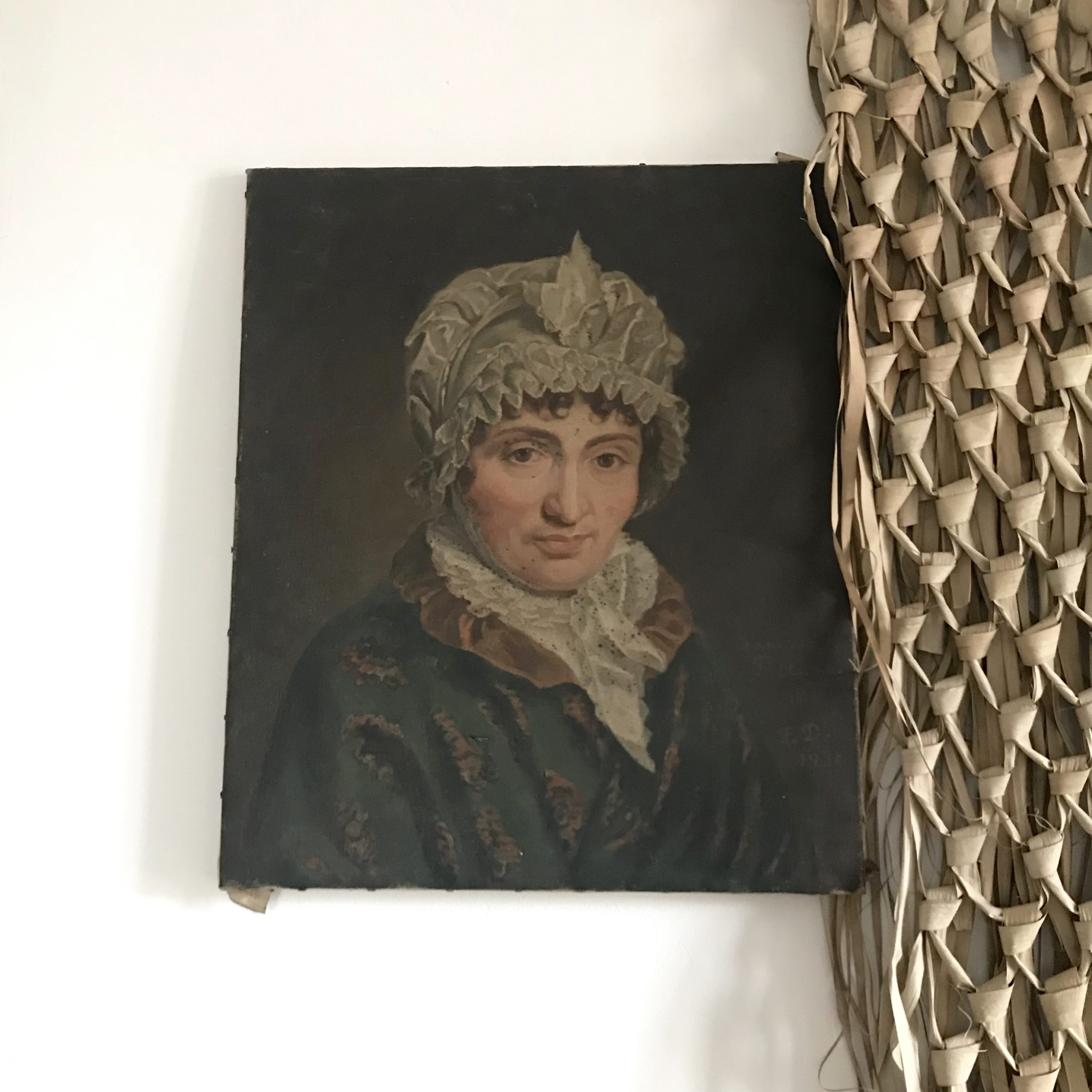 Ancienne huile sur toile portrait de femme tableau vintage