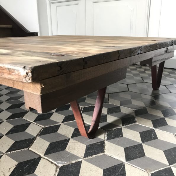 Table basse industrielle vintage atelier usine bois métal 1