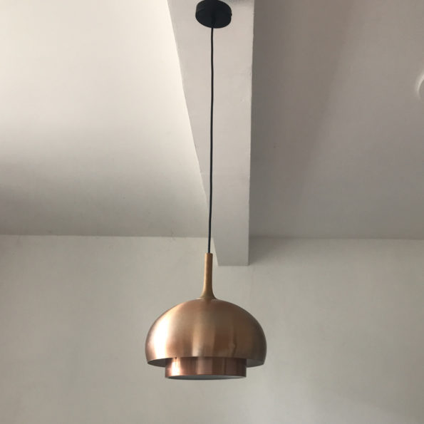 Lampe suspension design cuivre et bois vintage style Jo Hammerborg pour Fog & Mørup Danemark
